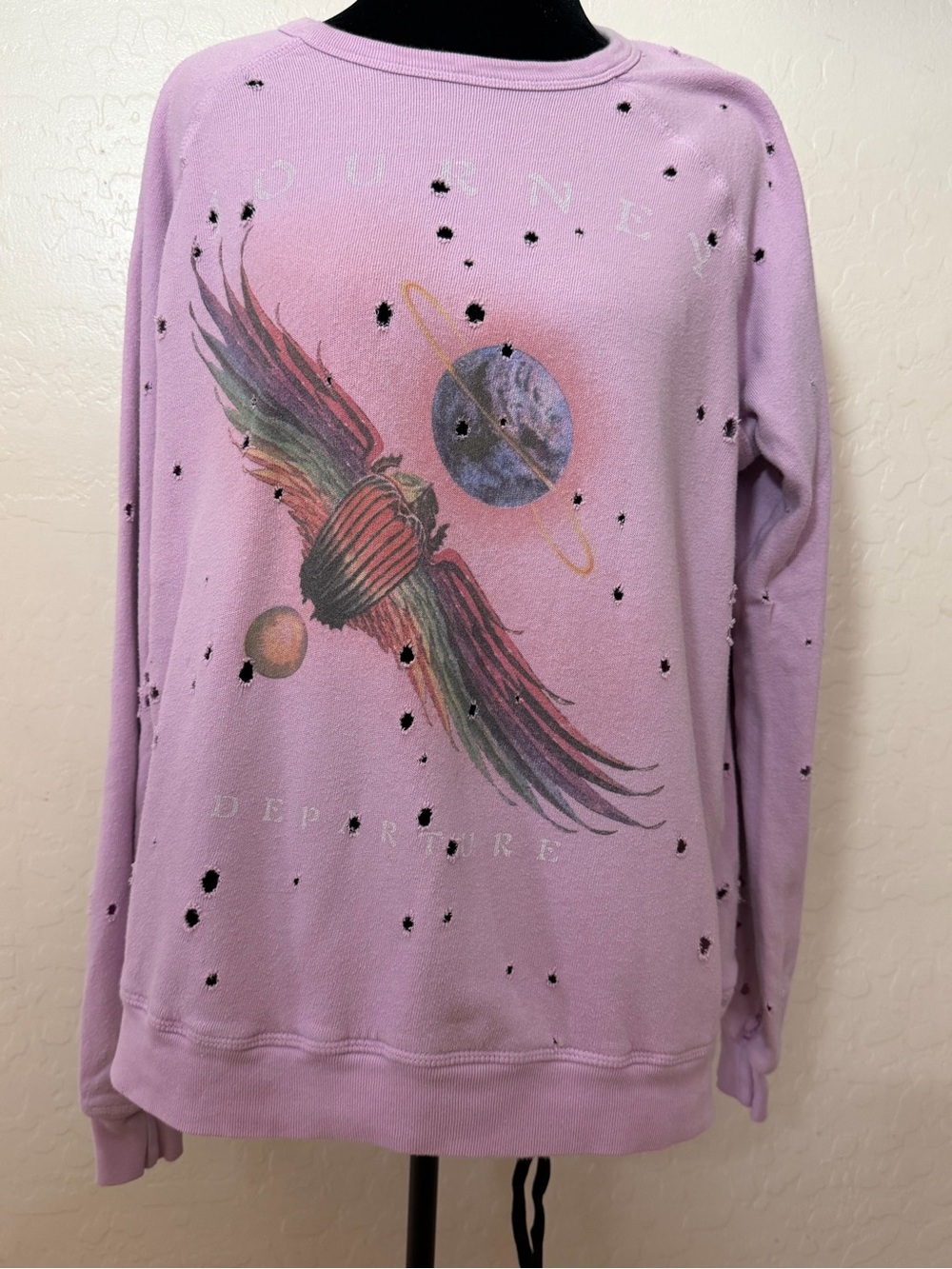 Lauren Moshi Distressed Eagle Graphic Sweatshirt Pink Size S